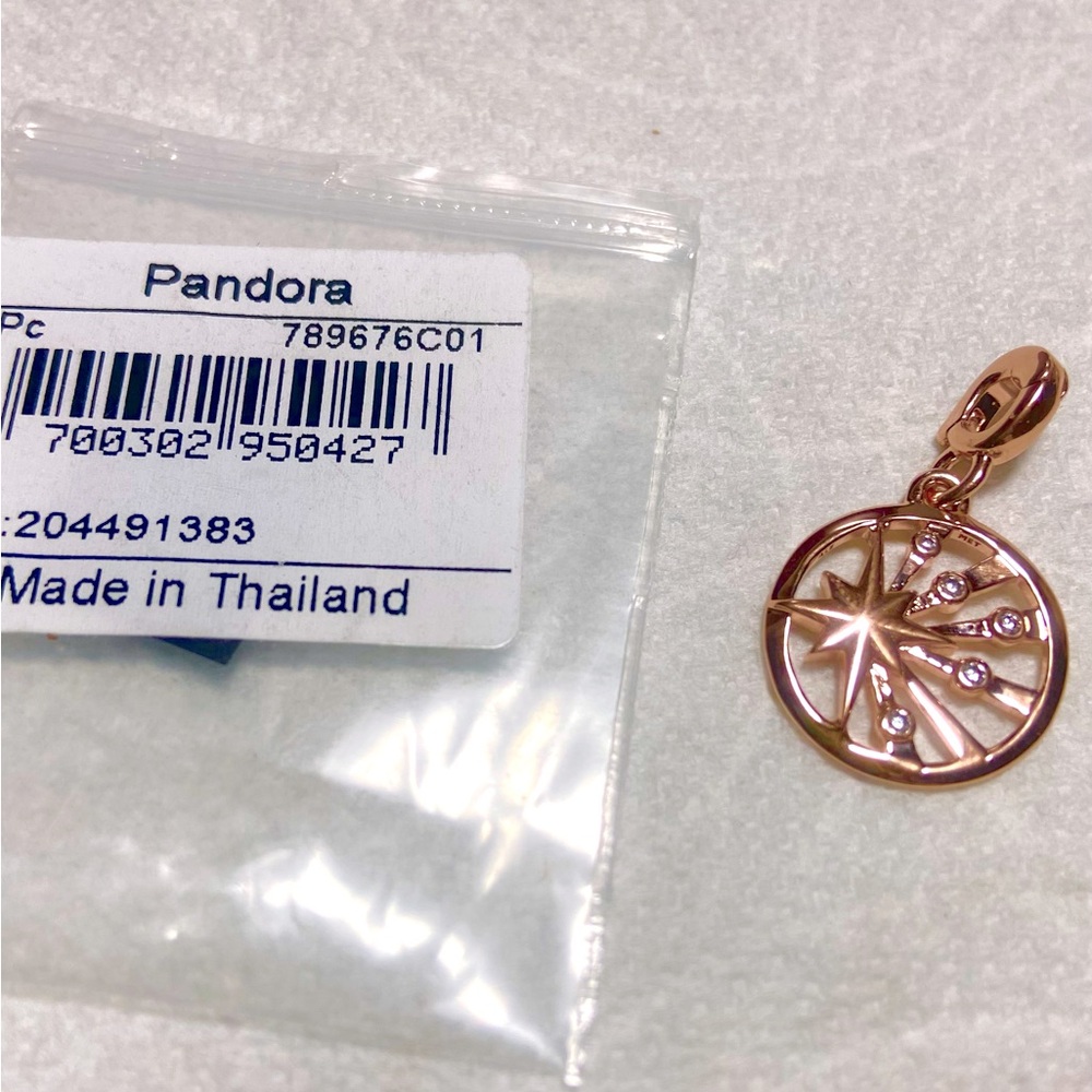 New Pandora Radiant Rose Gold Starburst Charm Pendant